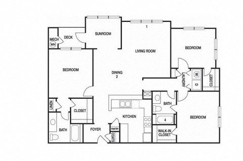 3 Bed 2 Bath Floor Plan | 1,450 Sq. Ft. at Willowest in Lindbergh, Atlanta